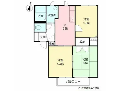 フォーレスS A棟(3K/2階)の間取り写真