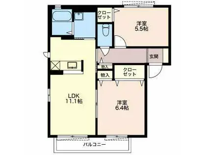 イーストパークA(2LDK/1階)の間取り写真