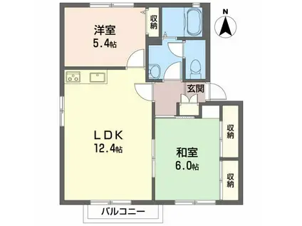 アークヒルズ中村B棟(2LDK/2階)の間取り写真