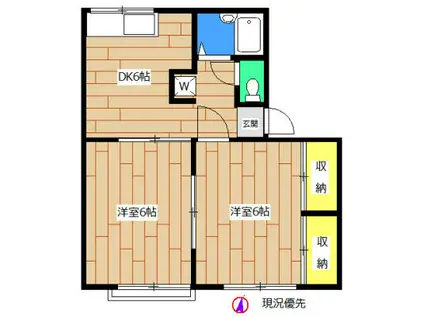 アイビス西ヶ丘(2DK/1階)の間取り写真