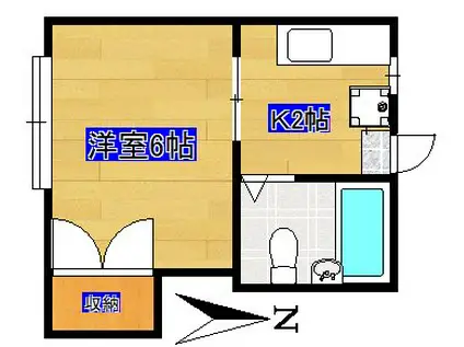 ヴィラ山月(1K/2階)の間取り写真