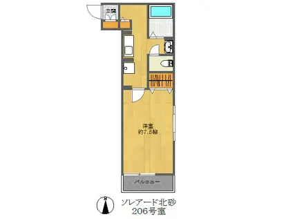 ソレアード北砂(1K/2階)の間取り写真