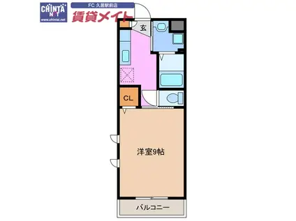 アンジュール川方(1K/1階)の間取り写真