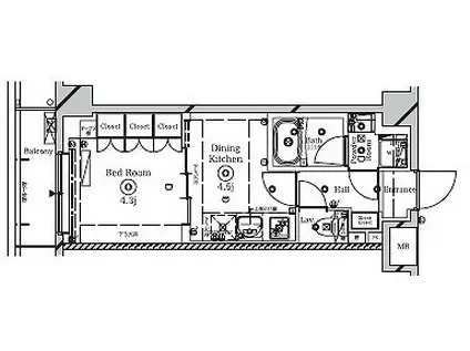 クラスタ越中島(1DK/4階)の間取り写真
