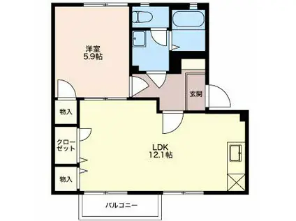 プルミエール 202(1LDK/2階)の間取り写真