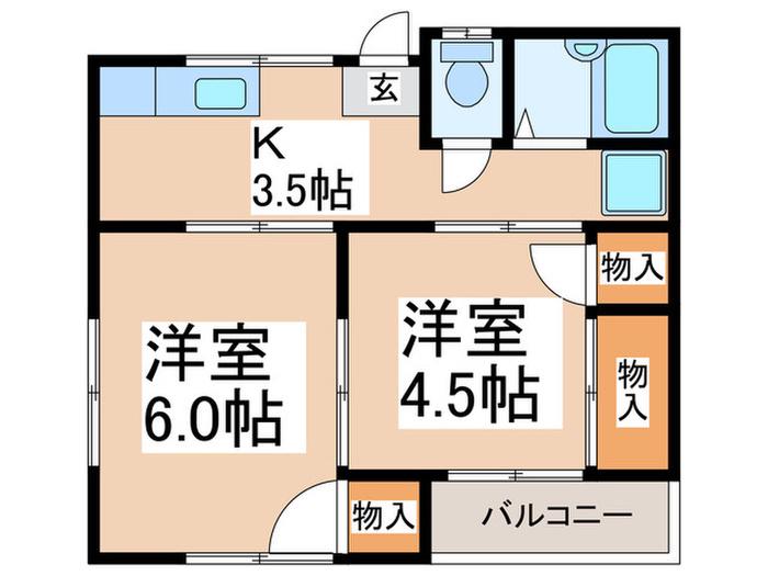 第2グリーンハイツ(2K/2階)の間取り写真
