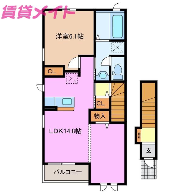 シオン I(1LDK/2階)の間取り写真