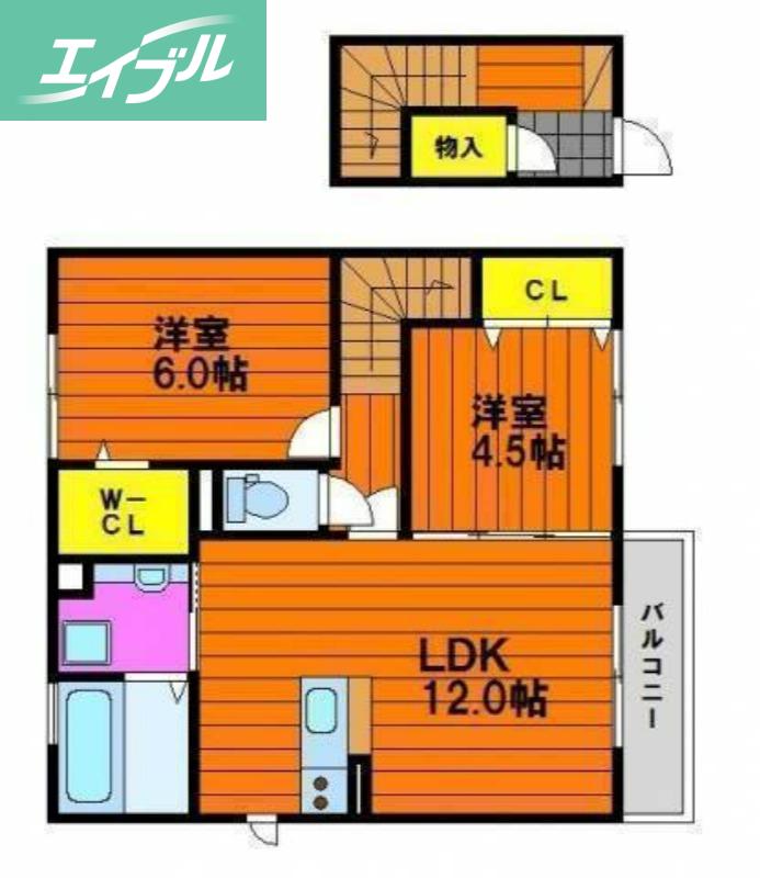LA・MAISONB(2LDK/2階)の間取り写真