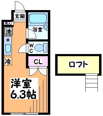 グルクスハイム経堂(ワンルーム/2階)の間取り写真
