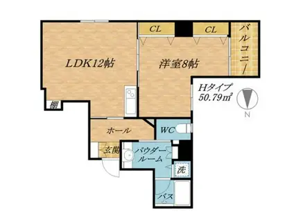 ヴィレッジリバー天神橋(1LDK/7階)の間取り写真