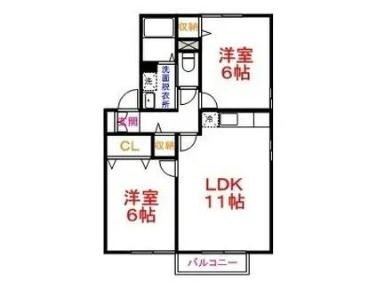 グレースヒルB棟(2LDK/1階)の間取り写真
