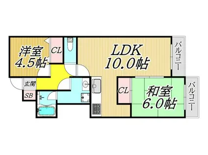 ラソフェリス雲省丘(2LDK/1階)の間取り写真