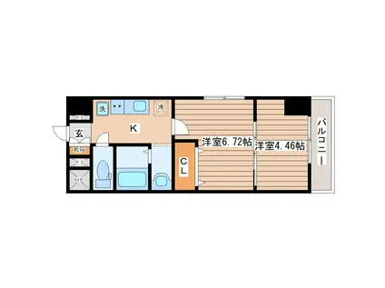 アスコット河原町駅前(2K/3階)の間取り写真