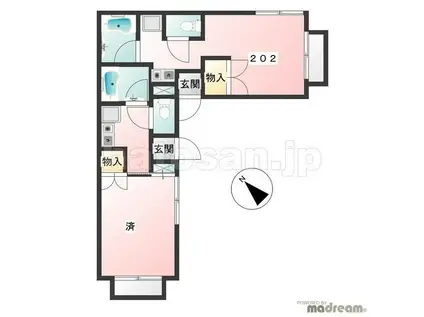 パークコート(1K/2階)の間取り写真