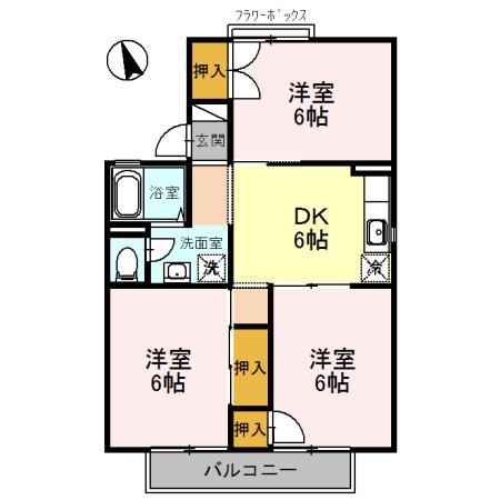 東山ハイツB棟(3DK/1階)の間取り写真
