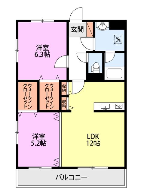 RESIDENCE HILL ウエスト裏館(2LDK/3階)の間取り写真