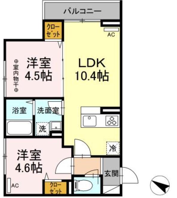 セレスティア北烏山(2LDK/3階)の間取り写真