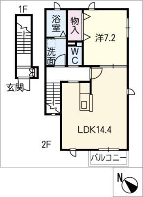 EXCELI(1LDK/2階)の間取り写真