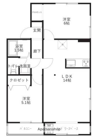 アイディール泉野(2LDK/1階)の間取り写真