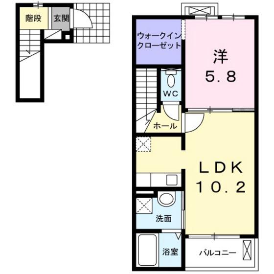 レジデンスブライトA(1LDK/2階)の間取り写真