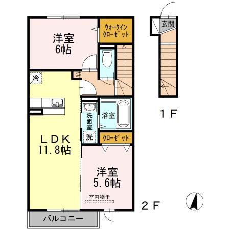 ブランヴェール(2LDK/2階)の間取り写真