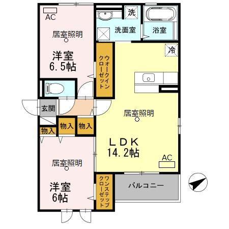 松籟軒B棟(2LDK/1階)の間取り写真
