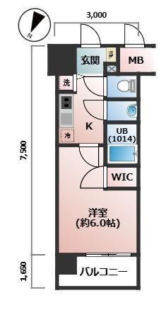 エスリード中之島サウス(1K/12階)の間取り写真