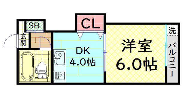 エスタイル難波南(1DK/5階)の間取り写真