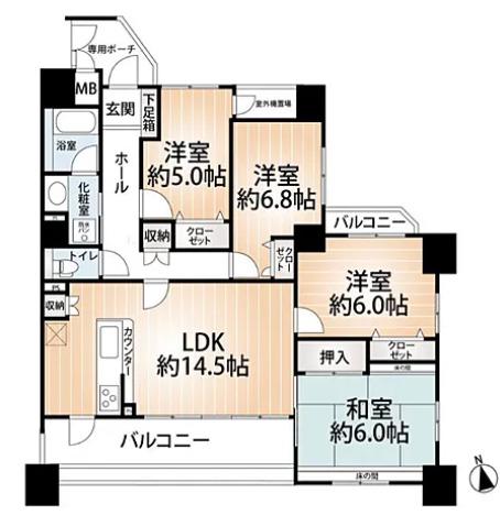 ダイアパレス六ツ門(4LDK/6階)の間取り写真