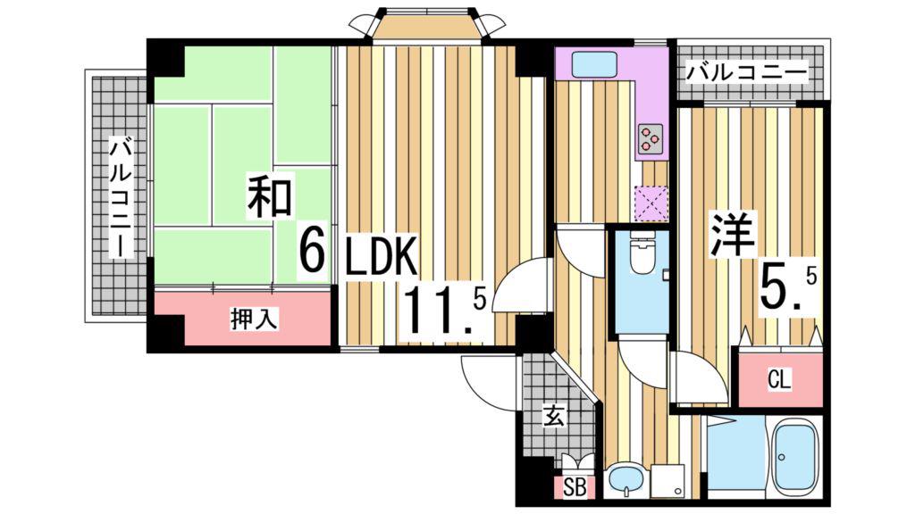 ベルトピア塩屋 I(2LDK/3階)の間取り写真