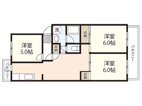 鈴が峰第5団地 2号棟(3DK/2階)の間取り写真