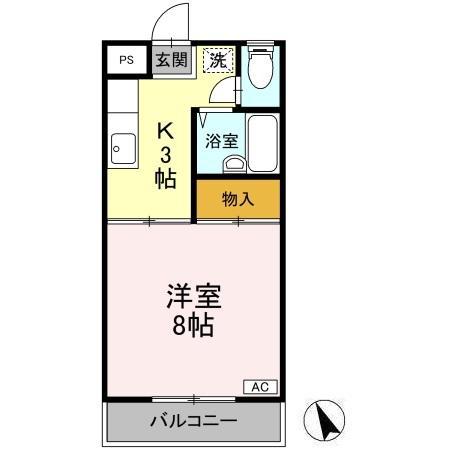 マルマツハイツ A棟(1K/2階)の間取り写真