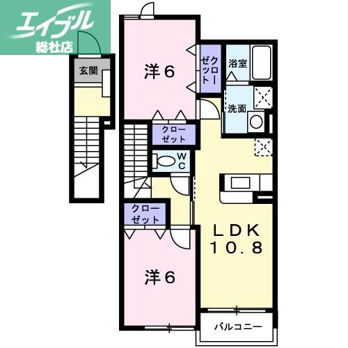アドベントヒルズB棟(2LDK/2階)の間取り写真
