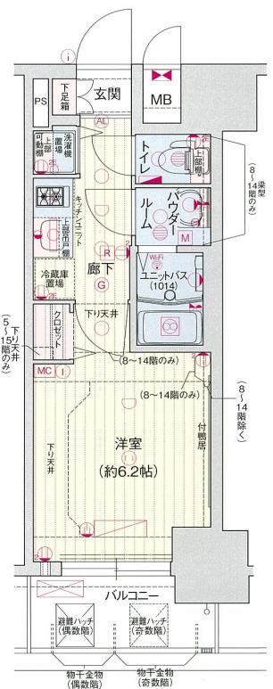 プレサンス扇町駅前(1K/11階)の間取り写真
