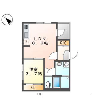 ウイング志賀(1LDK/3階)の間取り写真