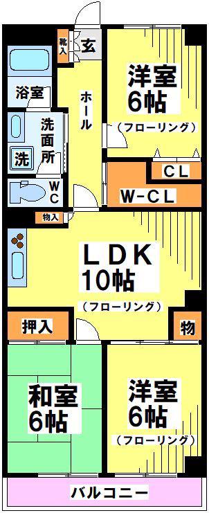 マンション国領(3LDK/6階)の間取り写真