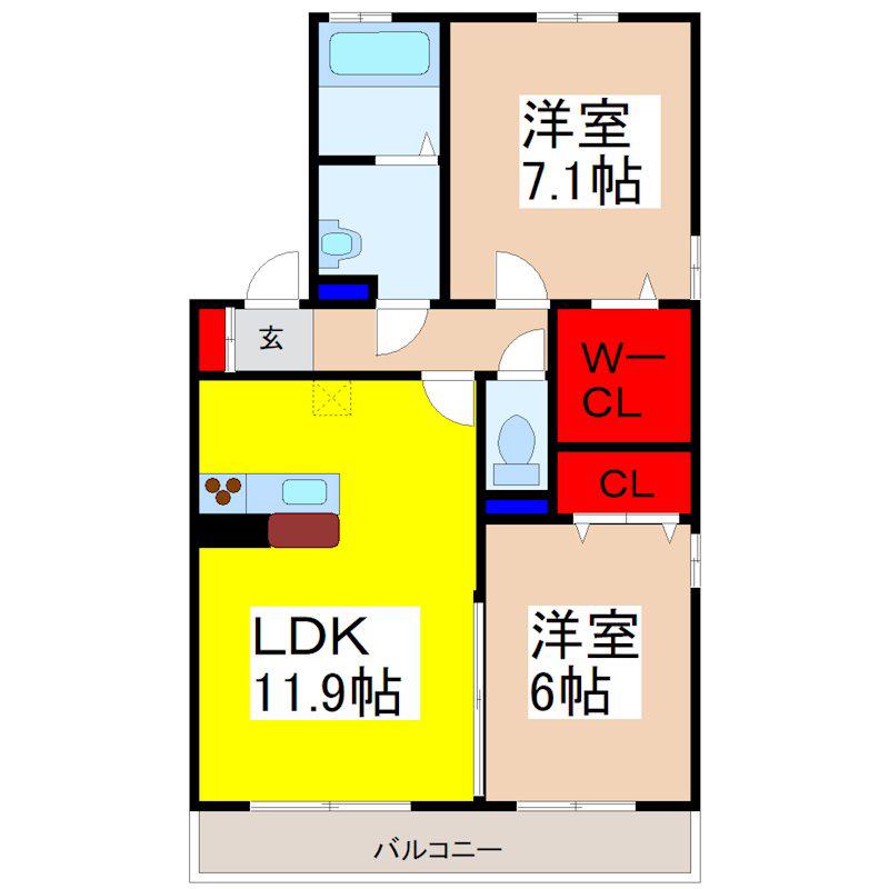 パサージュC(2LDK/1階)の間取り写真