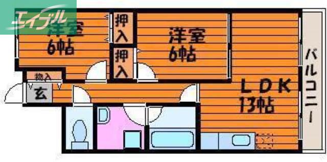 クレール野田(2LDK/5階)の間取り写真
