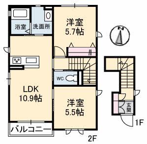 オルエルブ福泊(2LDK/2階)の間取り写真