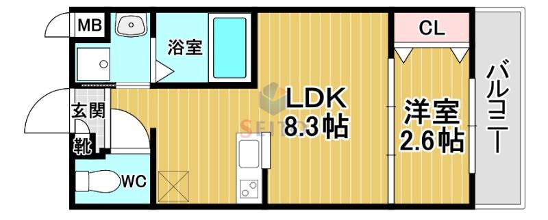 リアコート千里丘Iノース(1LDK/2階)の間取り写真
