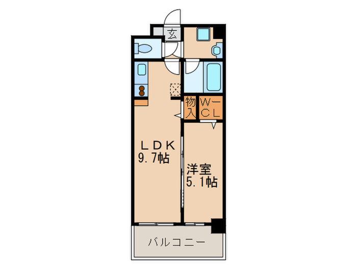 アジリア大濠ウエスト(1LDK/5階)の間取り写真