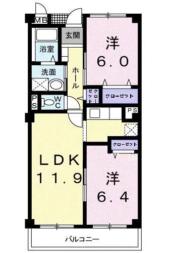 キャッスルタルイ壱番館B(2LDK/3階)の間取り写真