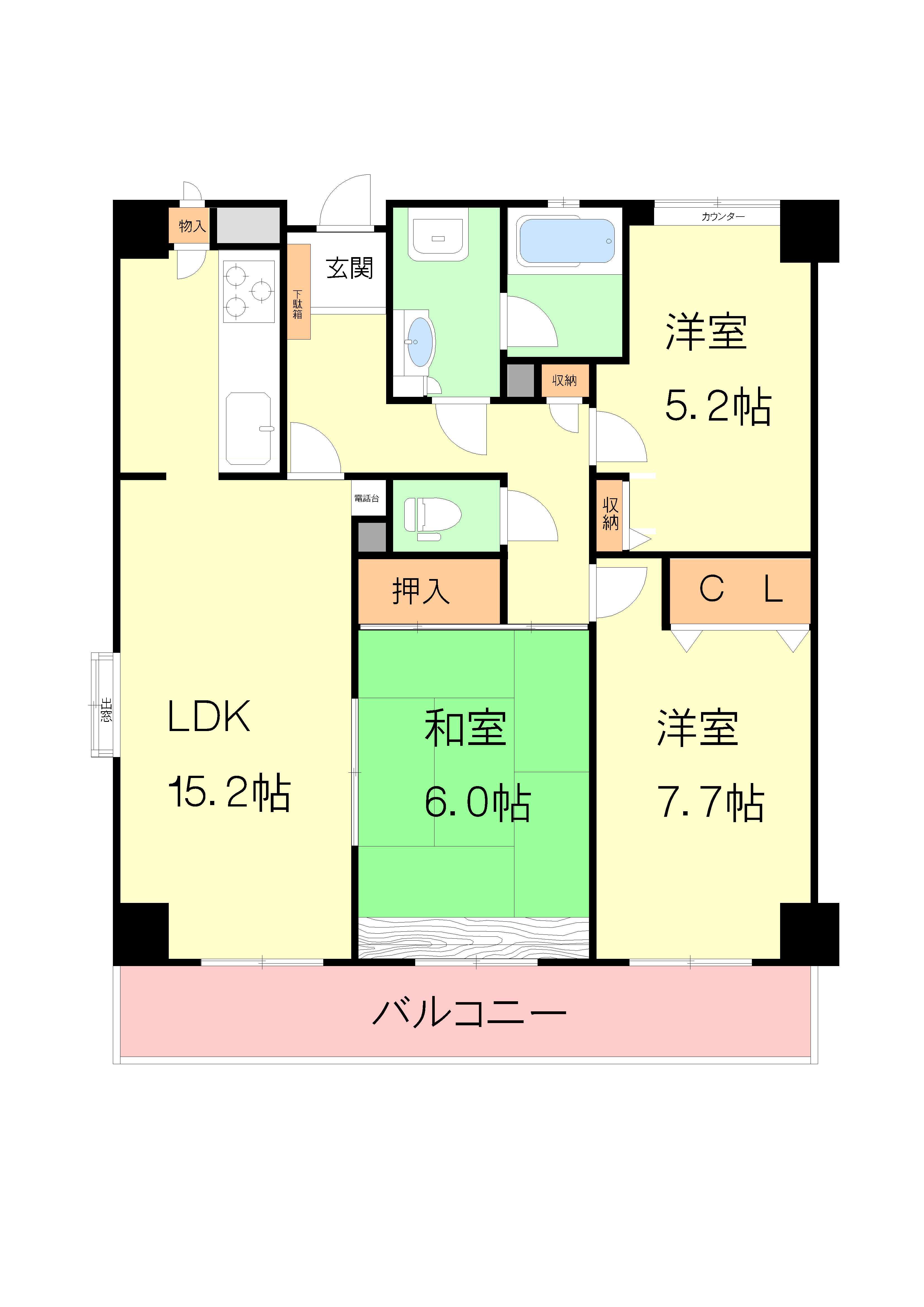伊丹中央シティハウス(3LDK/3階)の間取り写真