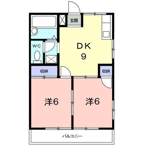 ドミール東仙台(2DK/2階)の間取り写真