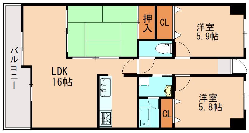 ライフマンション飯塚駅(3LDK/5階)の間取り写真