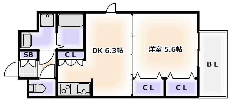 クリスタルグランツ難波II(1DK/7階)の間取り写真
