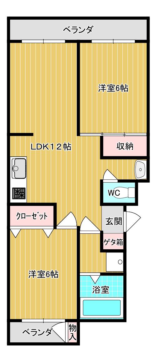 コーポラス舞の浦(2LDK/4階)の間取り写真