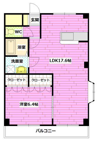 サンクスハイム(1LDK/2階)の間取り写真