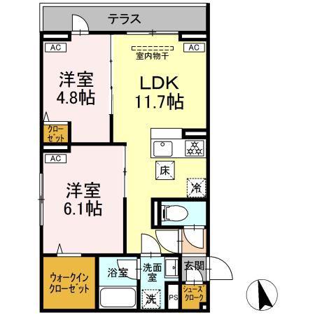 セレスティア羽沢B棟(2LDK/1階)の間取り写真