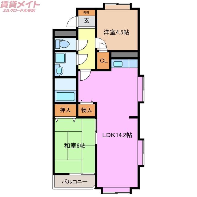 ドルフこもの(2LDK/2階)の間取り写真